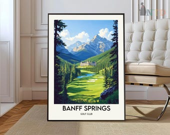 Póster del campo de golf de Banff Springs, arte mural del campo de golf de Banff Springs, impresión del campo de golf de Banff Springs, foto del campo de golf de Banff Springs