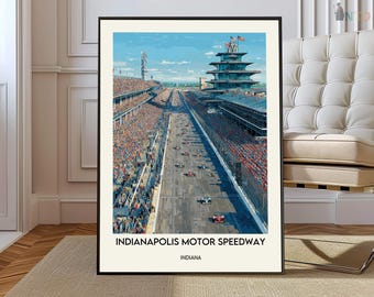 Indianapolis Motor Speedway Poster, Indy 500 Racing Track Wall Art, Historic Motorsport Landmark Illustration