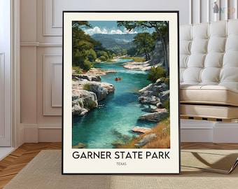 Garner State Park Texas Poster Print, Frio River Hill Country Wall Art, Scenic Map Decor, Outdoor Travel Illustration Gift