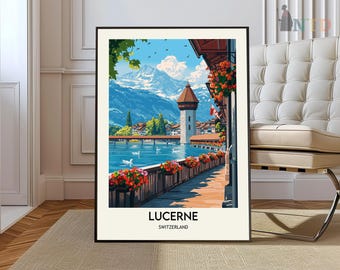 Lucerne Print, Lucerne Wall Art, Lucerne Poster, Lucerne Photo, Lucerne Poster Print, Lucerne Travel Poster, Lucerne Switzerland