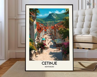 Cetinje Montenegro Poster Print, Historic Capital Wall Art, Balkan City Map Decor, Travel Illustration Gift, Mount Lovćen Montenegro poster