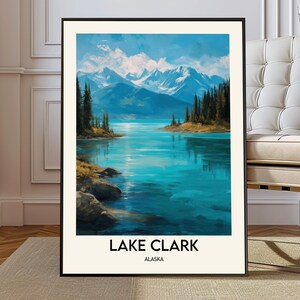 Lake Clark National Park Poster Tryck Alaska Väggkonst Vildmarksdekor USA Reseillustration Gåva
