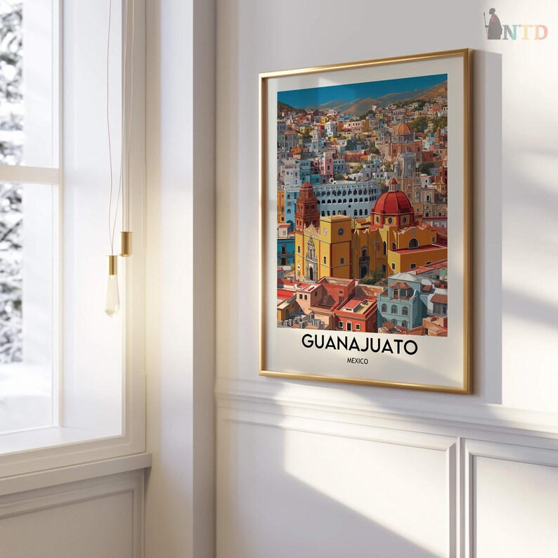 Guanajuato Mexiko Poster Druck | Bunte Koloniale Stadt Wandkunst | Historische Altstadt Strasse Illustration | Reise-Dekor-Geschenk Bild 5