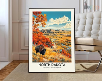 Stampa del Dakota del Nord, Arte murale del Dakota del Nord, Poster del Dakota del Nord, Foto del Dakota del Nord, Decorazione murale del Dakota del Nord, Poster degli Stati Uniti