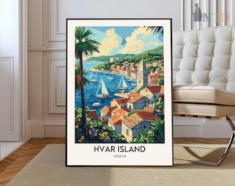 Póster de Hvar, impresión de viaje a Croacia, decoración europea, póster de viaje a Europa, arte mural de Hvar, impresión del mar, regalo de Hvar, póster de viaje a Hvar