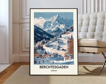 Cartel de la estación de esquí de Berchtesgaden, arte de la pared de la estación de esquí de Berchtesgaden, impresión de la estación de esquí de Berchtesgaden, Alpes bávaros de la estación de esquí de Berchtesgaden
