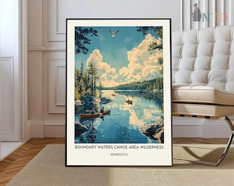 Póster de la zona silvestre de Boundary Waters Canoe, póster de viaje, decoración de pared de viaje, póster de viaje retro, póster de oficina, decoración del hogar, arte de viaje