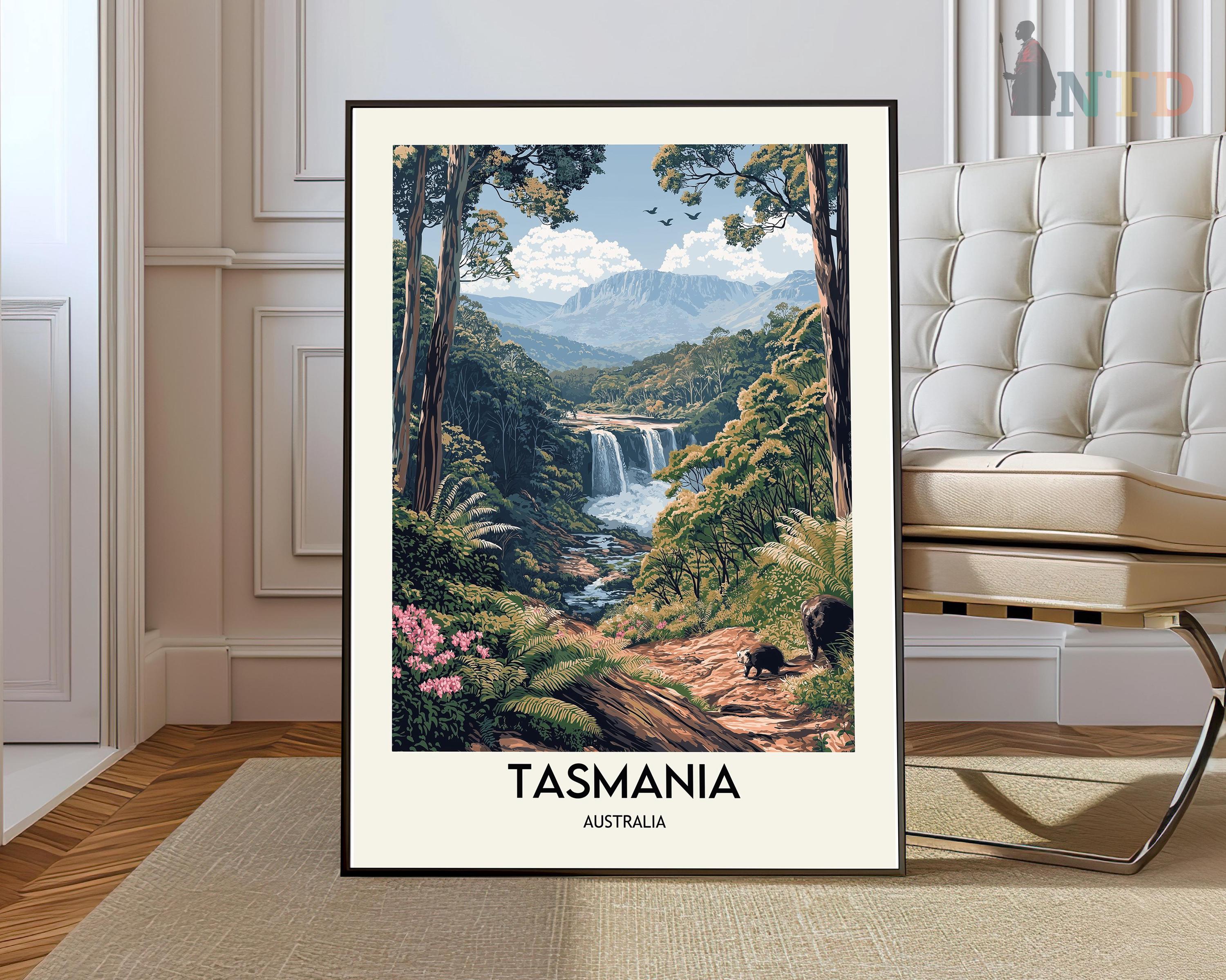 Carte De Tasmanie – Poster Mural Australie – A3, A2, A1 – Papier Art – The Little Printery
