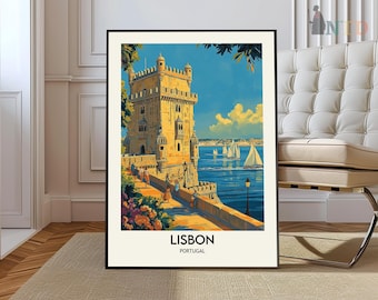 Viajes a Lisboa, Lisboa, Portugal, Arte de Portugal, Arte de Lisboa, Impresión de Lisboa, Horizonte de Lisboa, Póster de Lisboa, Póster de Portugal, Arte mural de Lisboa