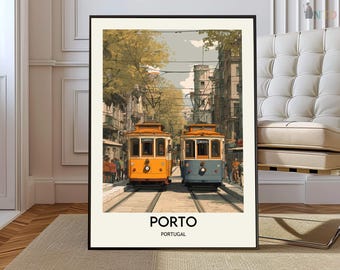 Porto Portugal Poster Print, Ribeira Skyline and Douro River Wall Art, Vintage Cityscape Decor, European Travel Gift