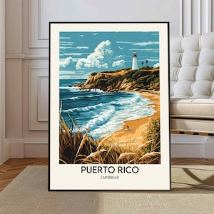 Puerto Rico poster, Puerto Rico reisprint, Noord-Amerika kunst aan de muur, Noord-Amerikaanse reizen print, kustdecor, Puerto Rico reisposter