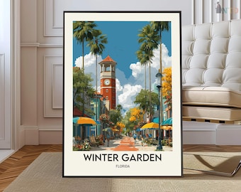 Poster di Winter Garden in Florida, stampa artistica da parete del centro storico, idea regalo per chi viaggia in Florida centrale.