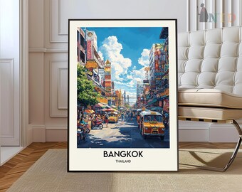 Impresión de Bangkok, arte mural de Bangkok, póster de Bangkok, fotografía de Bangkok, mapa de Bangkok, decoración de pared de Bangkok, póster de viaje de Bangkok, Bangkok, Tailandia