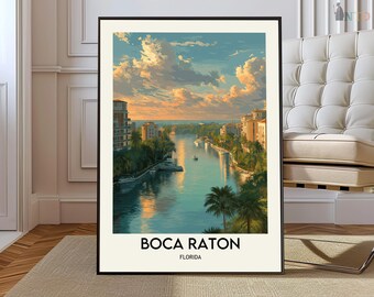 Boca Raton Florida Poster Print Palm Beach County Wall Art Coastal City Decor USA Travel Illustration Gift