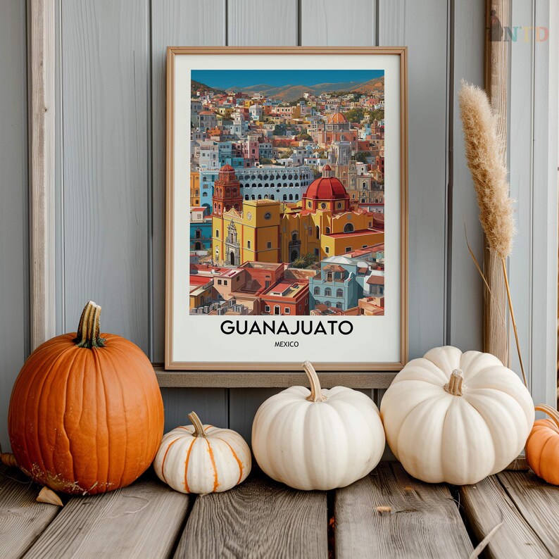 Guanajuato Mexiko Poster Druck | Bunte Koloniale Stadt Wandkunst | Historische Altstadt Strasse Illustration | Reise-Dekor-Geschenk Bild 17