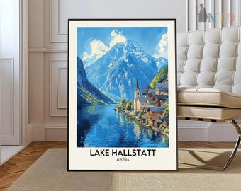Hallstatt resetryck Hallstatt väggdekor Österrike Hallstatt konst Hallstatt väggkonst Österrike affisch Gåva för alpbyälskare Hallstatt