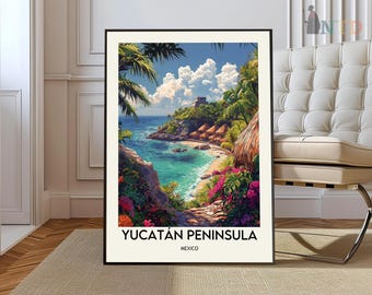 Halbinsel Yucatan Reise-Druck Halbinsel Yucatan Poster Mittelamerika Liebhaber Geschenk Wandbehang Halbinsel Yucatan Illustration