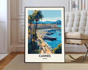 Cannes Poster, Cannes Travel Print, French Travel Poster, Tropical Decor, Beach Art, French Riviera Print , Cannes Gift, Côte d'Azur print