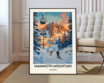 Mammoth Mountain skiresort poster, Californië reizen poster, skiën print, vintage ski poster, Mammoth Lakes, Mammoth Mountain print