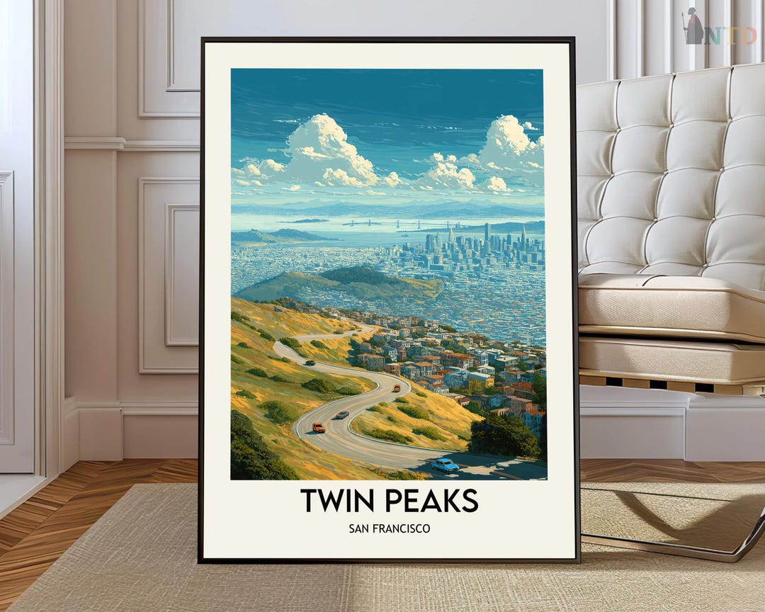 Twin Peaks San Francisco Poster, City Skyline Viewpoint Wall Art