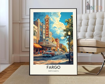 Póster de viaje de Fargo, arte mural de Fargo, impresión de póster de Fargo, fotografía de Fargo, decoración de Fargo, Dakota del Norte, EE. UU.