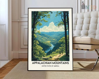 Góry Appalachy Druk, Druk Appalachów, Plakat Appalachów, Szlak Appalachów, Sztuka ścienna Appalachów, Sztuka Appalachów, Druk górski