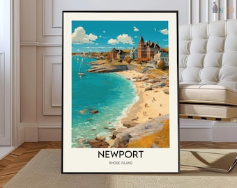 Newport Rhode Island Poster Print, Coastal Harbor and Historic Mansions Wall Art, Scenic New England Decor Gift