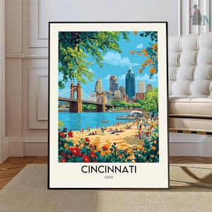 Cincinnati print, Cincinnati poster, Cincinnati muurkunst, Cincinnati Art Print, Cincinnati artwork, Cincinnati foto, skyline van Cincinnati