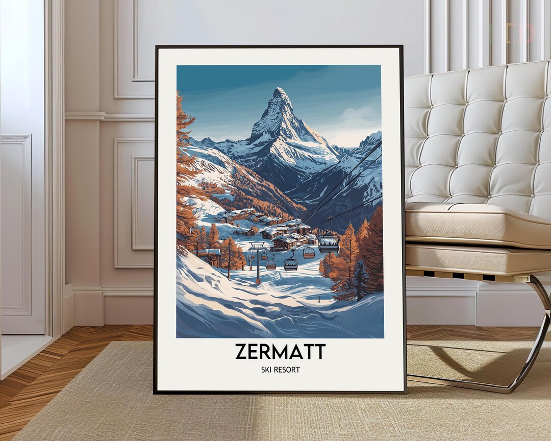 Zermatt Ski Resort Poster: Swiss Alps Travel Print, Matterhorn - Etsy UK