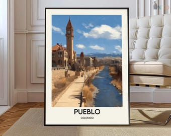 Pueblo Colorado Poster Print Riverwalk Wall Art Historic Downtown Decor Southern Colorado Steel City Hometown Gift