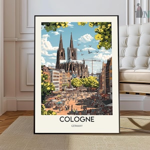 Cologne Germany Poster, Kölner Dom Print,   Cologne Travel Poster, Germany Print, Kölner Dom Wall Art, Rhine River Landscape, European Decor