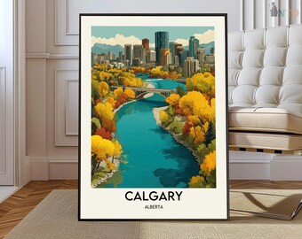 Calgary Poster Print Alberta Canada Wall Art Rocky Mountain City Decor Canada Travel Illustration Gift