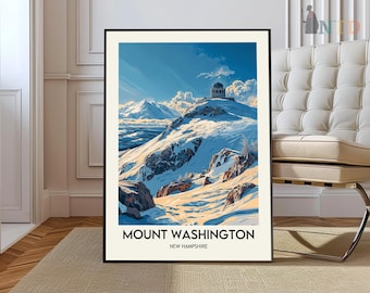Décoration murale imprimée voyage Mont Washington Tenture murale du Mont Washington Décoration d'intérieur Cadeau New Hampshire Amateurs d'art
