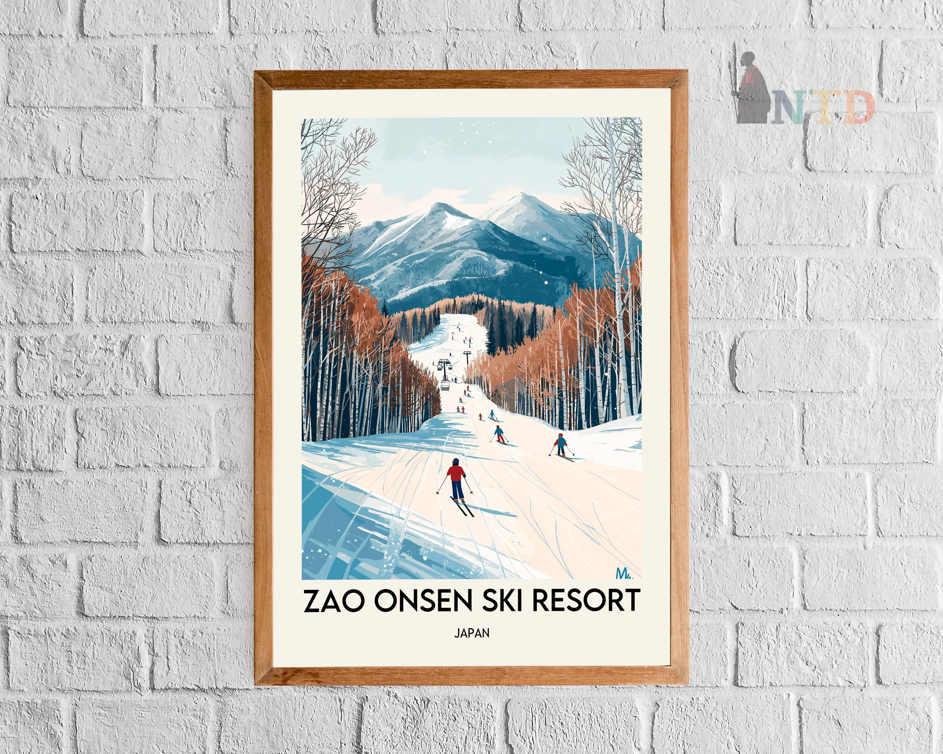 Zao Onsen Ski Resort Japan Poster, Yamagata Snow Monsters Winter
