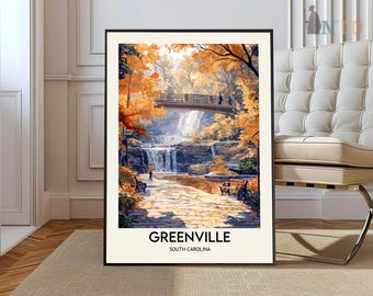 Greenville South Carolina Poster: Travel Wall Art, Ready-to-Hang Frame