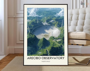 Arecibo Observatory Poster Print Puerto Rico Wall Art Science Decor Caribbean Travel Illustration Gift