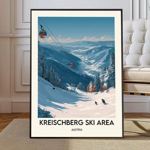 Kreischberg Ski Region Österreich Poster, Steiermark Winter Ski Wandkunst, Murau Berglandschaft Illustration