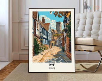 Roggen Reiseplakat Wandkunst, Roggen Reisedruck, East Sussex, englische Küstenkunst, Roggen Geschenk, Roggen England, Roggen East Sussex Plakat