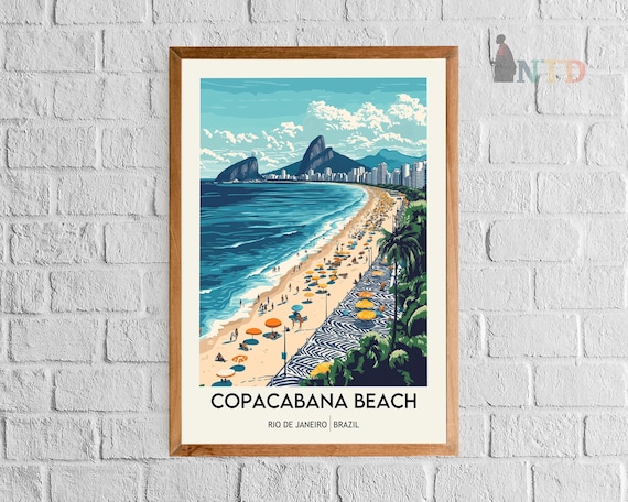 カパJoaquin Capa「光の流れ」版画 モダンアート#295-2 Copacabana Beach Travel Print Wall Art Copacabana Brazil Wall