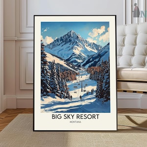 Big Sky Montana Poster, Big Sky Print, Montana ski Wall Art, Big Sky Montana Travel Poster, Birthday Present, Wedding Gifts