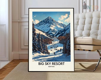 Big Sky Montana Poster, Big Sky Print, Montana ski Wall Art, Big Sky Montana Travel Poster, Birthday Present, Wedding Gifts