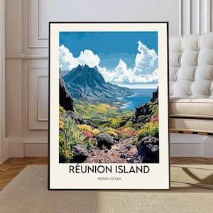 Cartel de la isla Reunión, arte de la pared de la isla Reunión, impresión de la isla Reunión, foto de la isla Reunión, impresión del cartel de la isla Reunión, arte de la isla Reunión