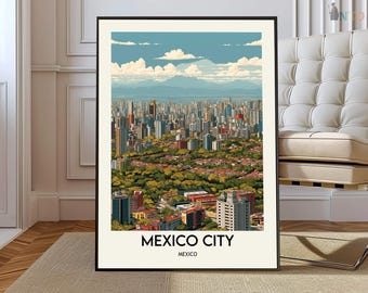Mexico City Poster CDMX Wall Art, Historic Landmarks Skyline Illustration, Vibrant Urban Mexico Travel Print