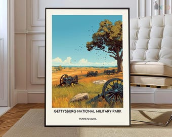 Gettysburg National Military Park Poster, Civil War Battlefield Wall Art, Pennsylvania Historic Landscape Illustration