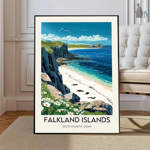 Carte des îles Falkland, impression des îles Falkland, art mural des îles Falkland, affiche de voyage des îles Falkland, affiche des îles Falkland