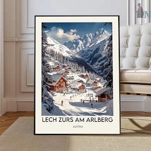 Lech am Arlberg Reiseposter Österreich Berg Skifahren Wandern Digital Download Selbstausdruck Geschenk Winterurlaub Poster printable Wallart