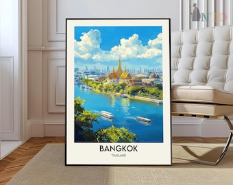 Impresión de Bangkok, arte mural de Bangkok, póster de Bangkok, fotografía de Bangkok, mapa de Bangkok, decoración de pared de Bangkok, póster de viaje de Bangkok, Bangkok, Tailandia