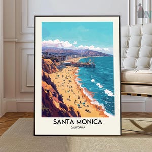 Santa Monica Pier Travel Print California Beach Wall Art Santa Monica Pier Illustration Travel Poster Gift For Santa Monica Beach Home Decor