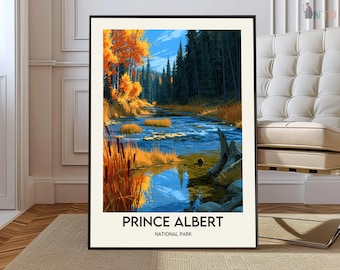 Prince Albert Saskatchewan Poster | National Park Waskesiu Wall Art | Boreal Canada Map Decor | Prairie Travel Illustration Gift