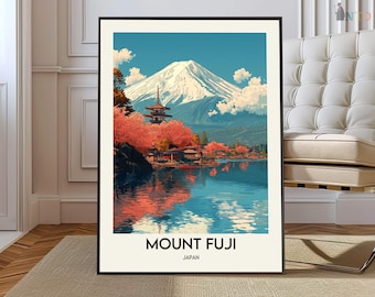 富士山のポスター、象徴的な日本の火山風景の壁掛けアート、美しい富士山のイラスト
